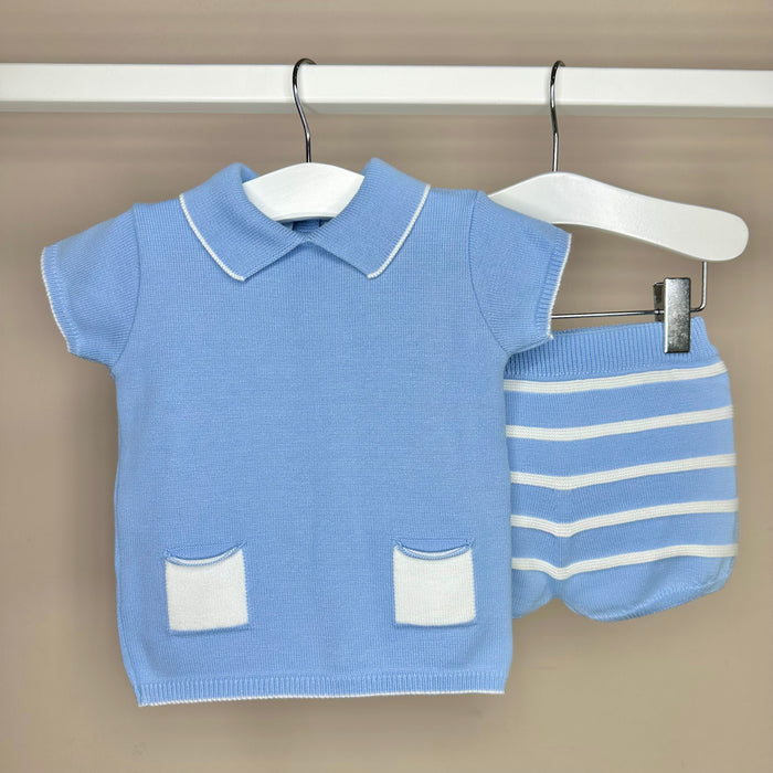 Blue Knitted Polo Set