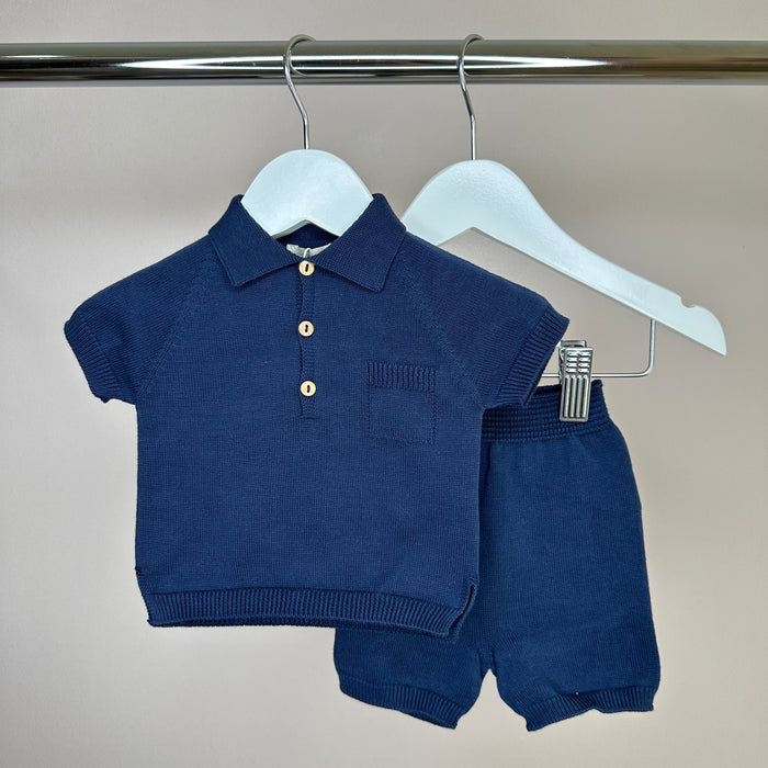 Navy Knitted Classic Polo Set