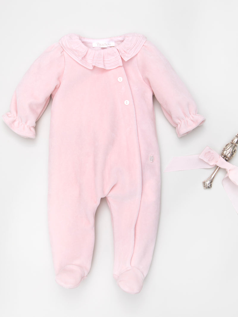 Pink Frilly Velour Babygrow