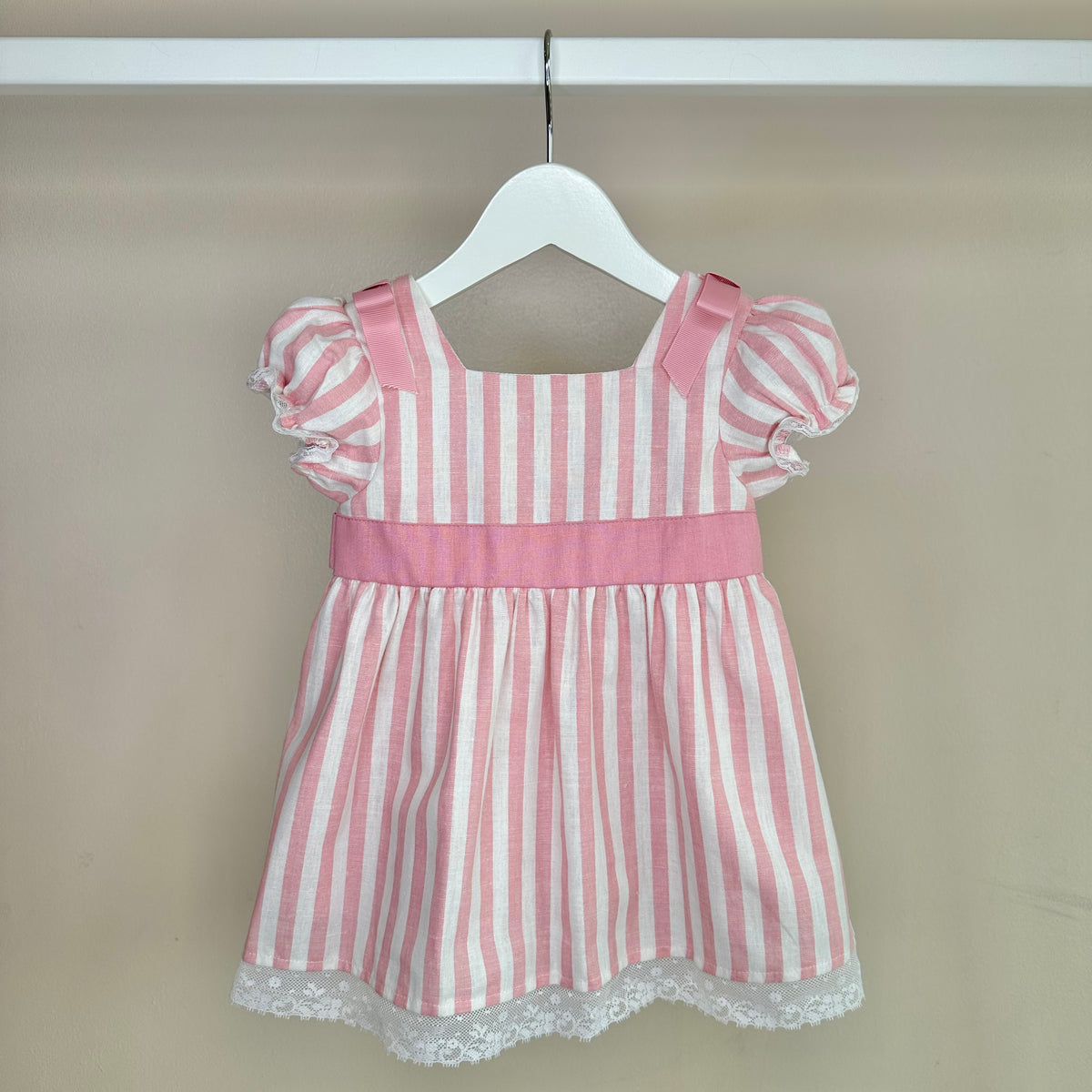 Pink Candy Stripe Dress With Bows
