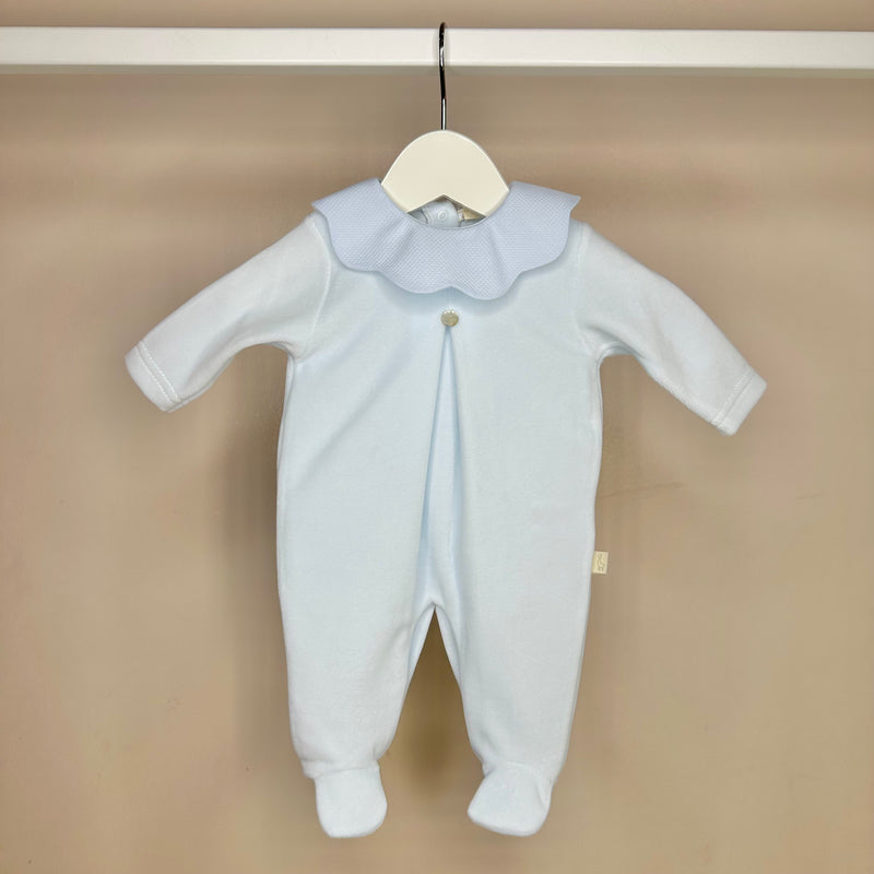 Blue Velour Scallop Babygrow