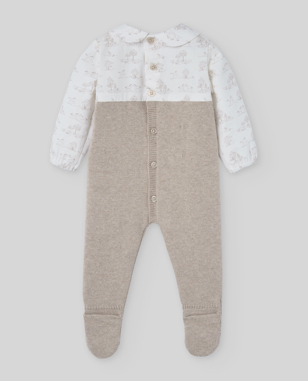 Beige Cotton & Cashmere Toile de Jouy Babygrow