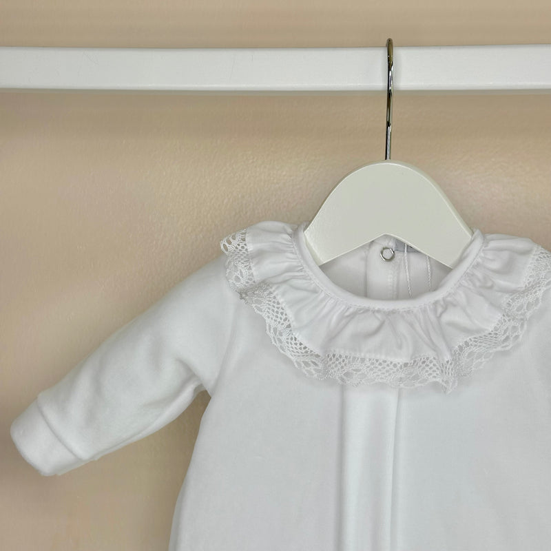 White Velour Lace Babygrow