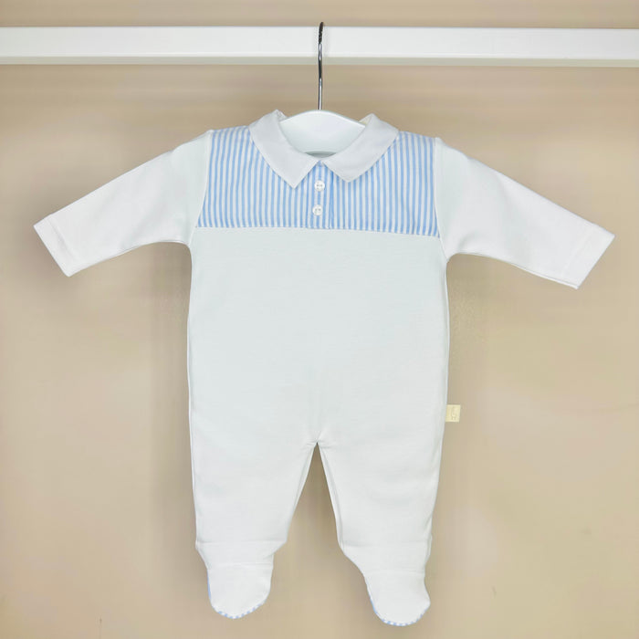 Blue & White Stripe Polo Babygrow