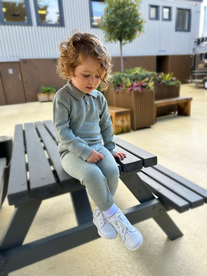 Green Knitted Polo Tracksuit