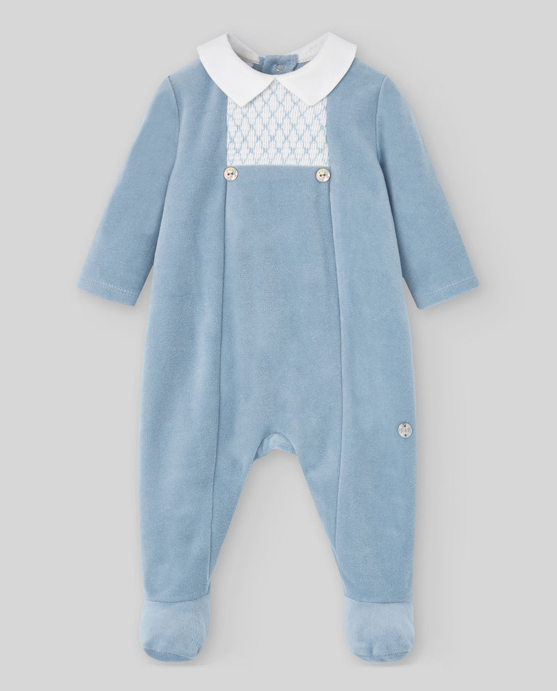 Blue Velour Peter Pan Babygrow