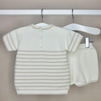 Ivory & Beige Striped Shorts Set