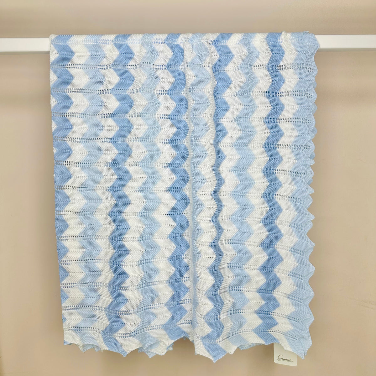 Pale Blue, Blue & White Zig Zag Knit Blanket