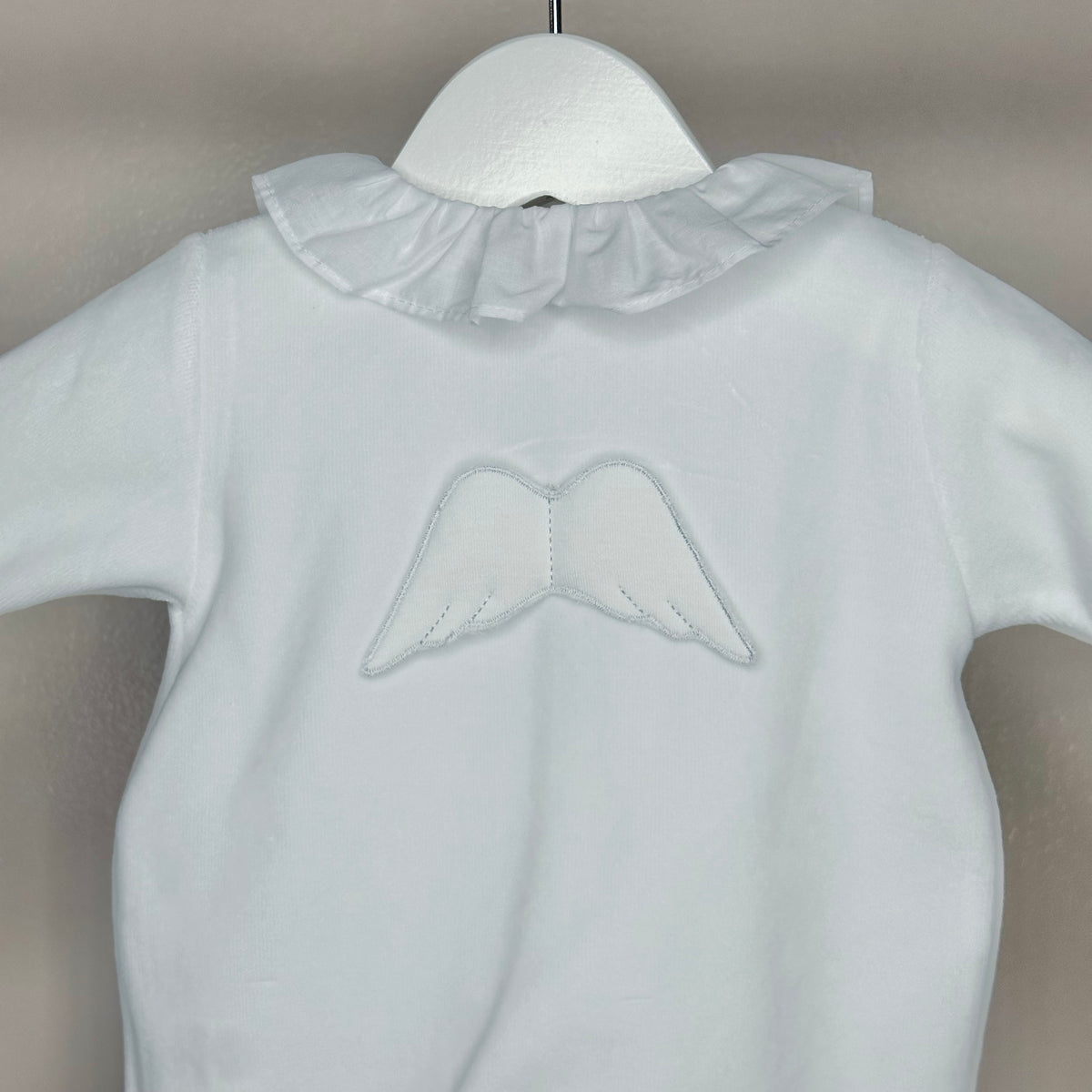 White Frilly Collar Velour Angel Wing Babygrow