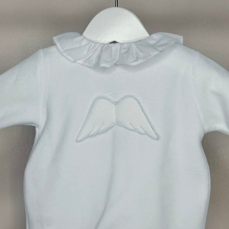White Frilly Collar Velour Angel Wing Babygrow