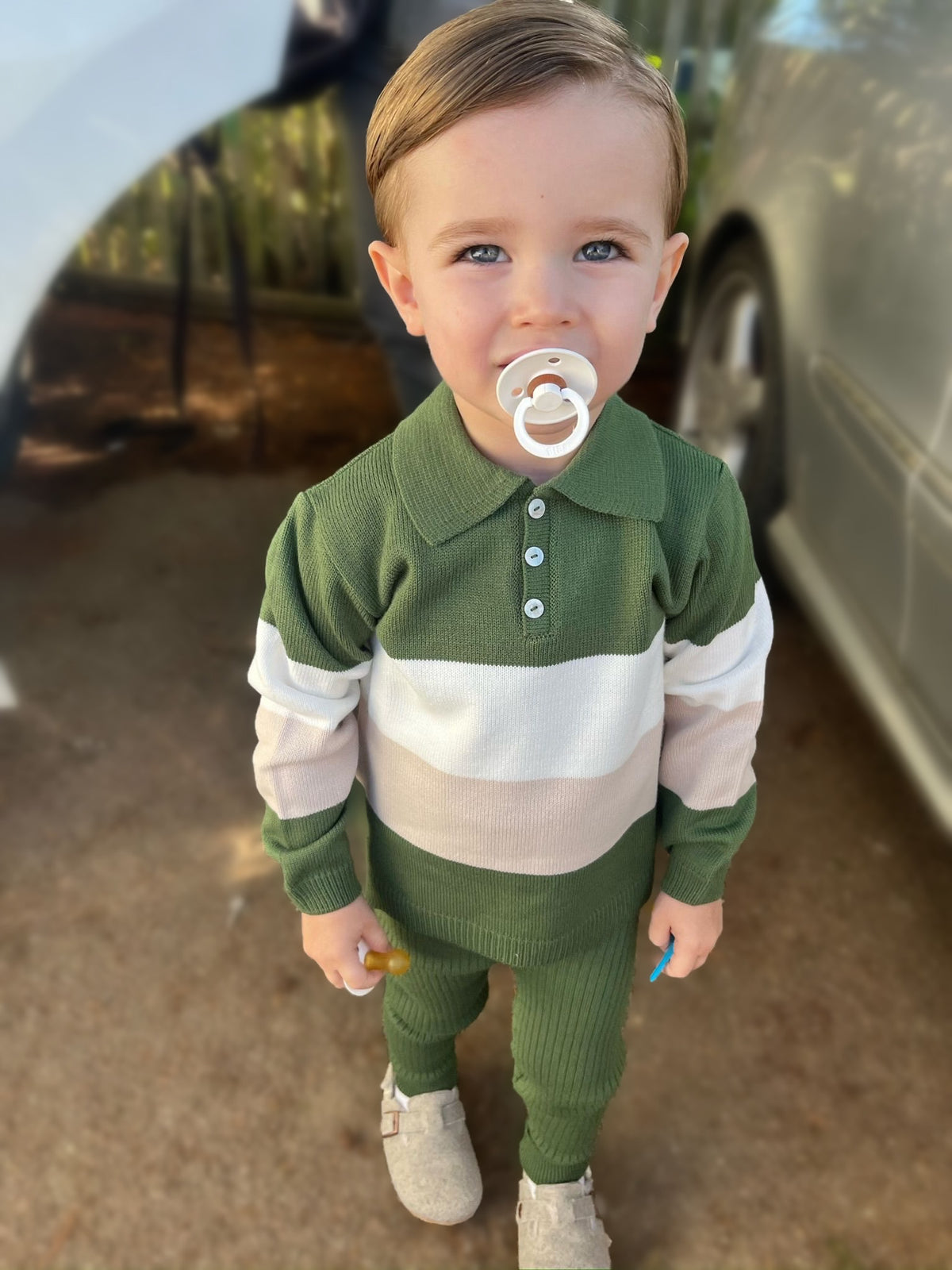 Khaki, Beige & Sand Striped Polo Tracksuit