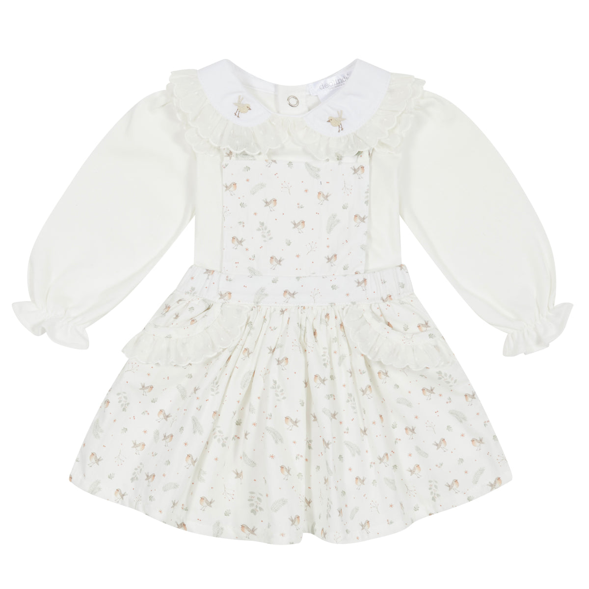 Cream Robin Print Pinafore Dress