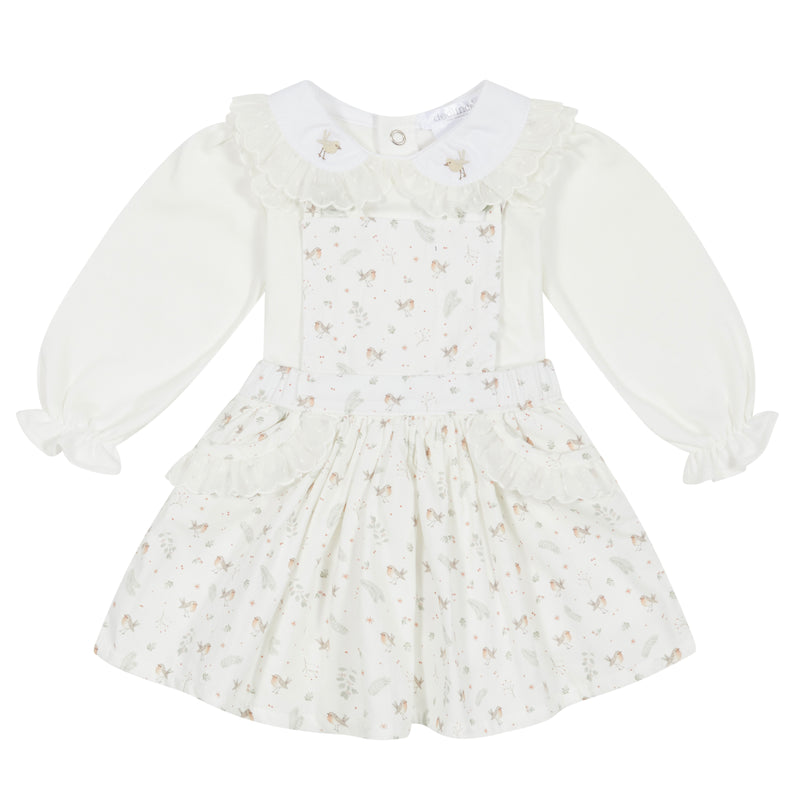 Cream Robin Print Pinafore Dress