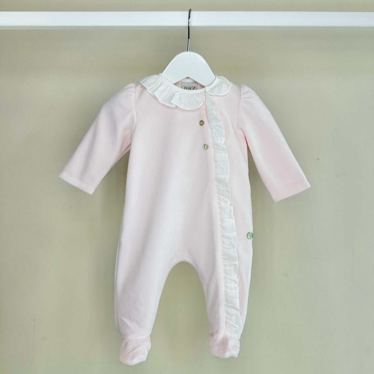 Pink Velour Frill Babygrow