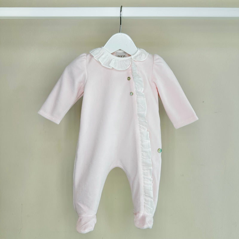 Pink Velour Frill Babygrow