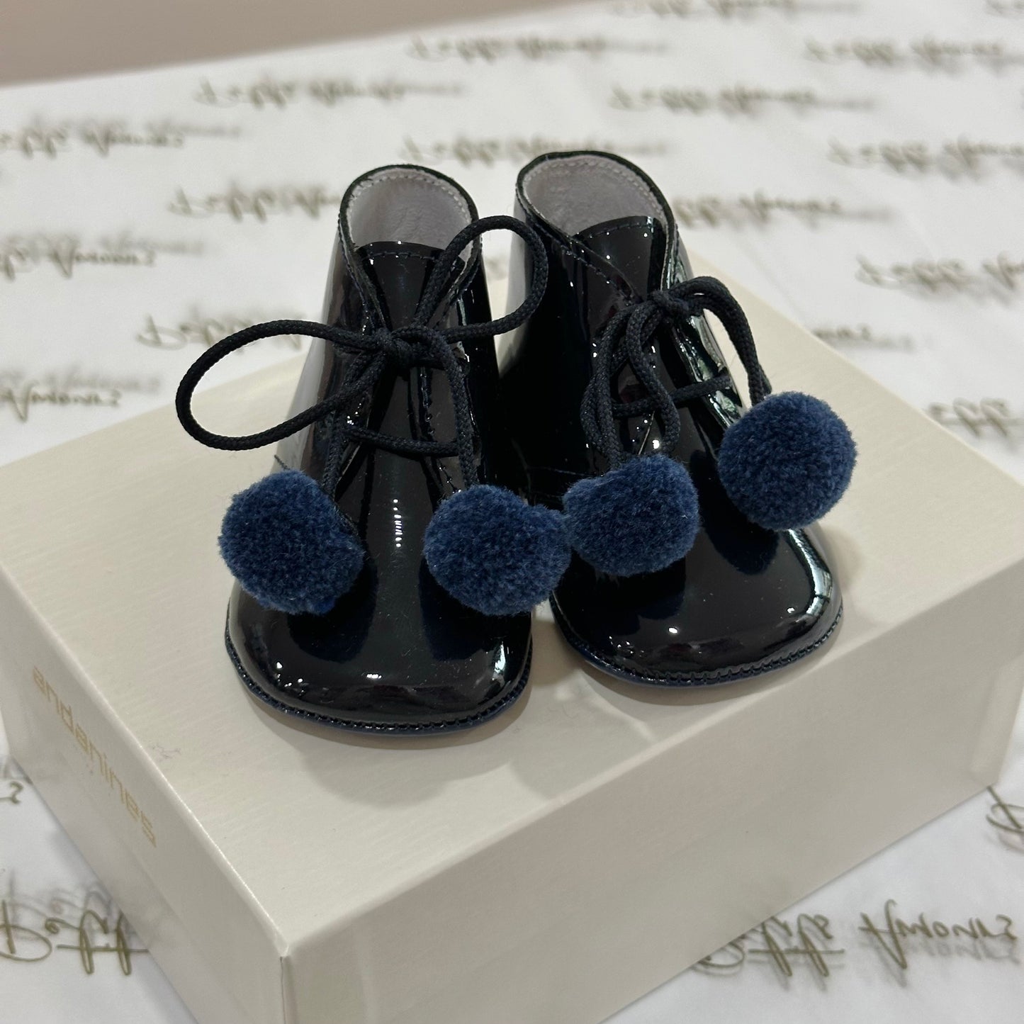 Navy Pom Pram Boots