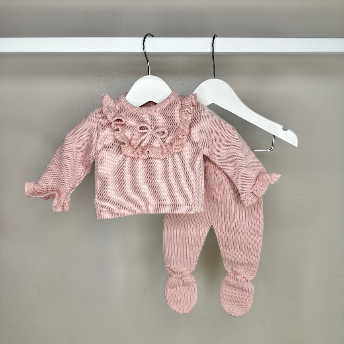 Dusky Pink Bow Knitted Legging Set