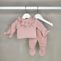 Dusky Pink Bow Knitted Legging Set