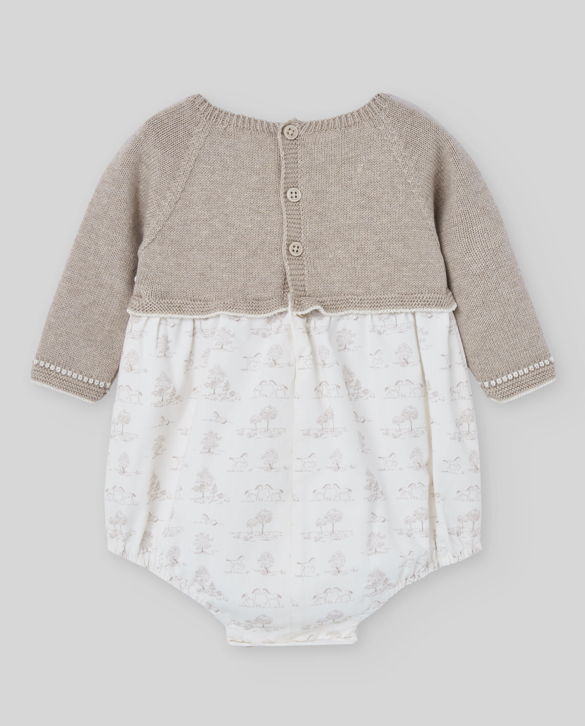 Beige Cotton & Cashmere Toile de Jouy Romper