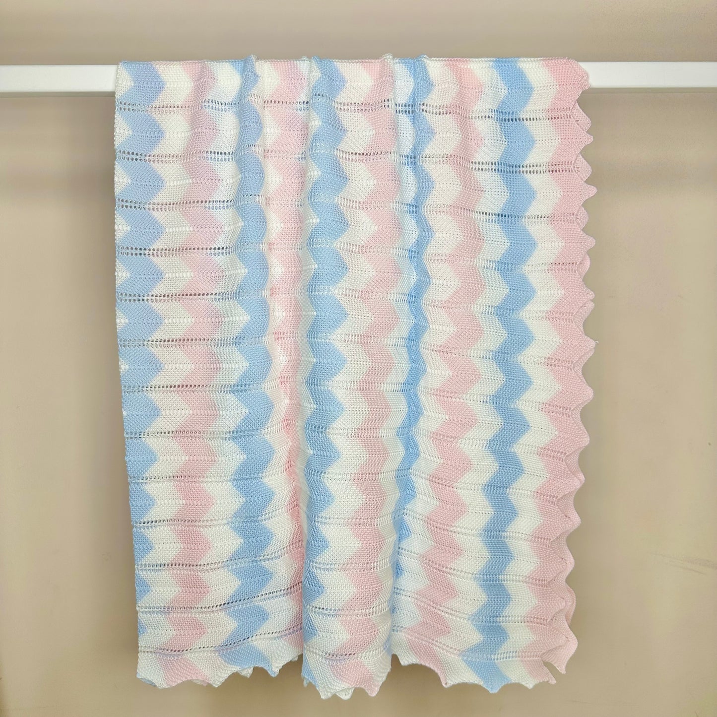 Pink, Blue & White Zig Zag Knit Blanket