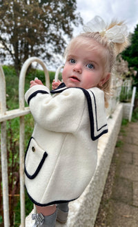 Cream Sailor Marae Coat With Navy Trim