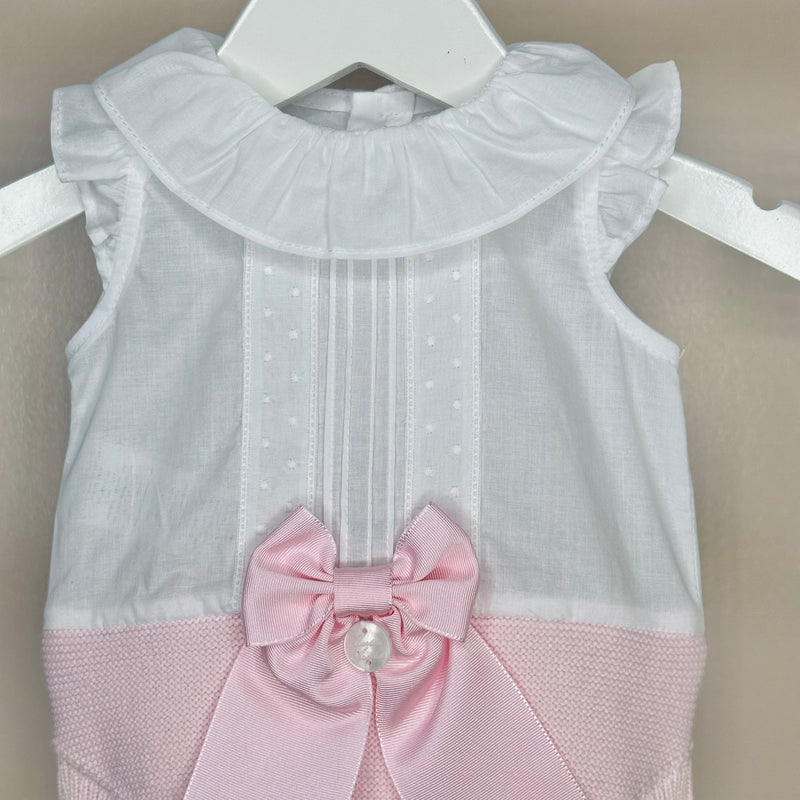 White & Pink Half Knitted Baby Girl Romper