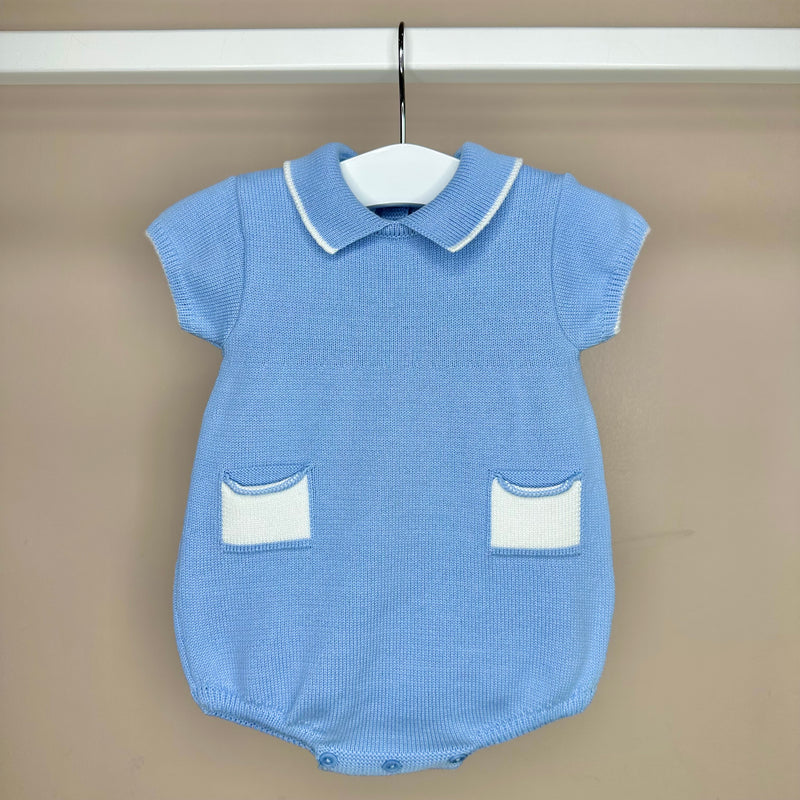 Blue Knitted Polo Romper