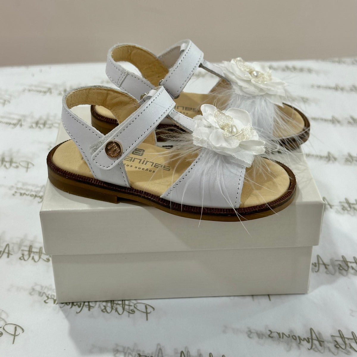 White Flower Leather Sandals