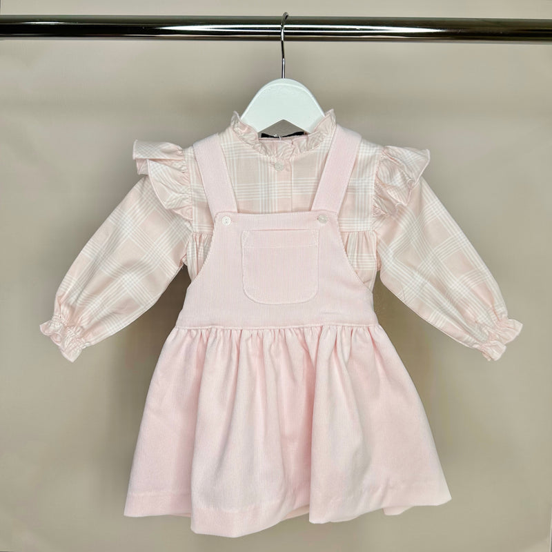 Pink Check Pinafore Dress Set