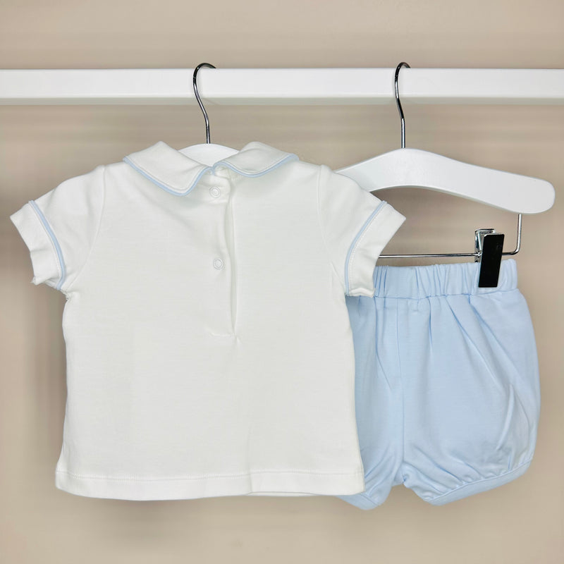 Blue & White Smocked Shorts Set