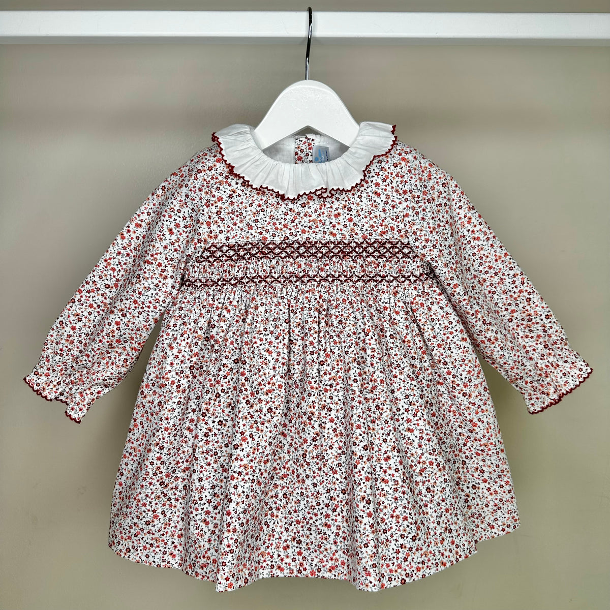 Red Floral Smocked Dress