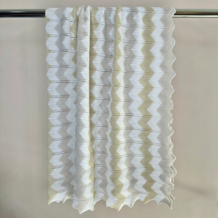 Beige, Sand & White Zig Zag Knit Blanket