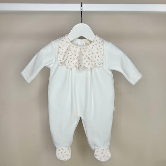 Ivory Floral Velour Babygrow