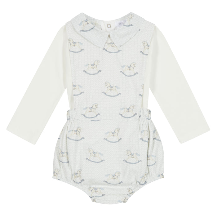 Blue Rocking Horse Romper Set