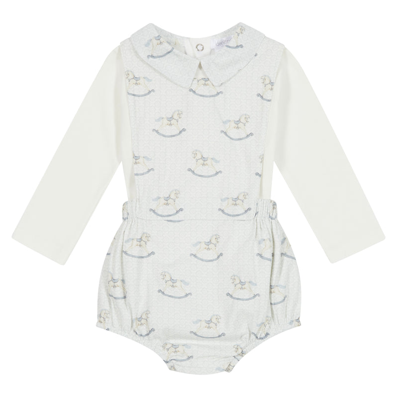 Blue Rocking Horse Romper Set