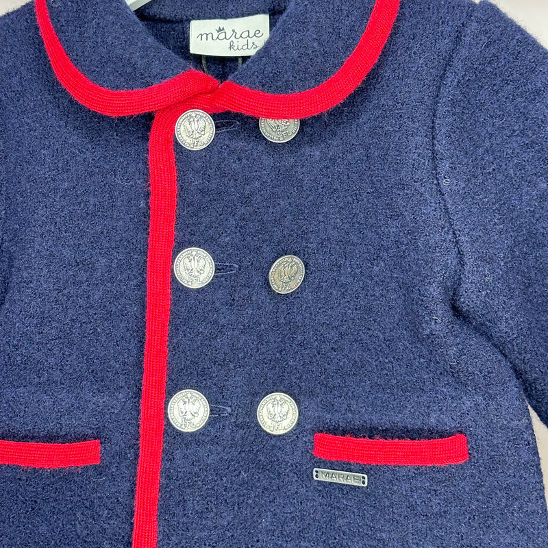 Boys Navy With Red Trim Wool Coat