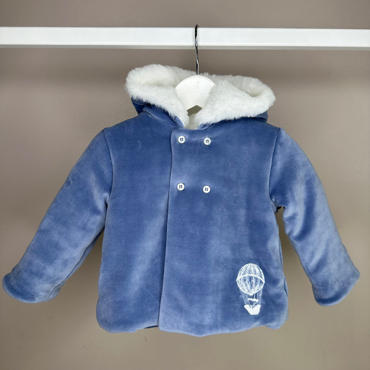 Cornflower Blue Padded Velour Coat