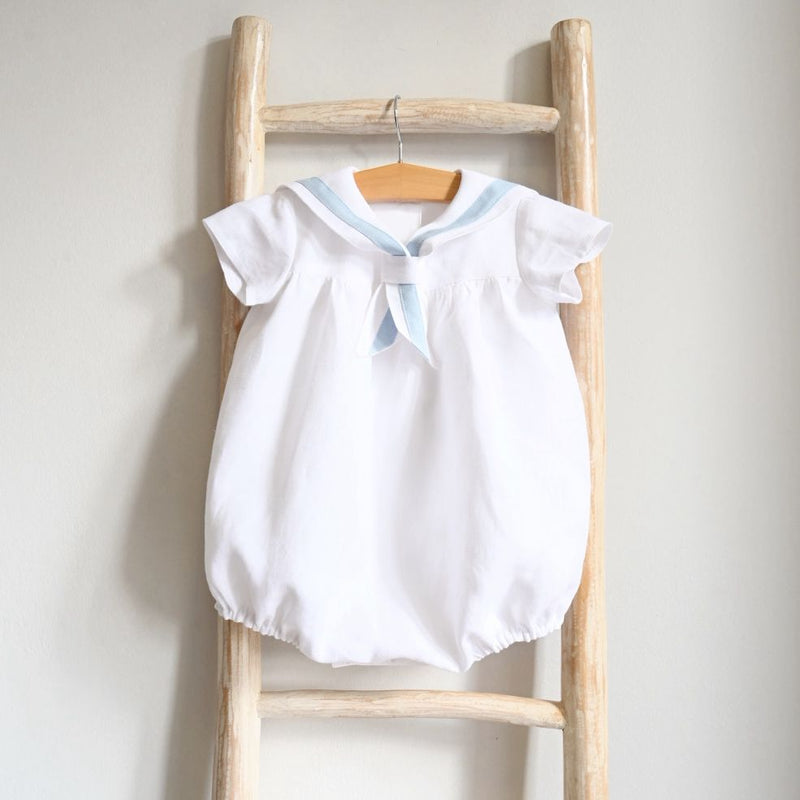 White Linen Boys Romper