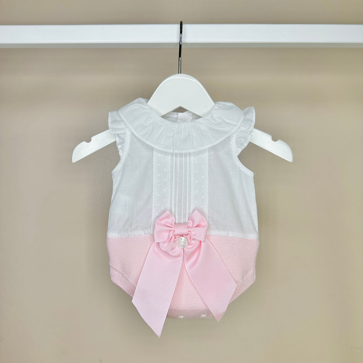 White & Pink Half Knitted Baby Girl Romper