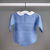 Blue Knitted Peter Pan Collar Romper