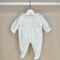 Ivory Embroidered Velour Babygrow