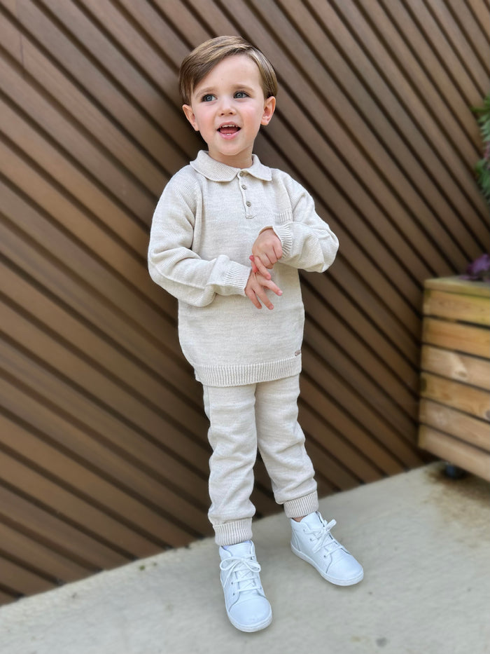 Beige Knitted Polo Tracksuit