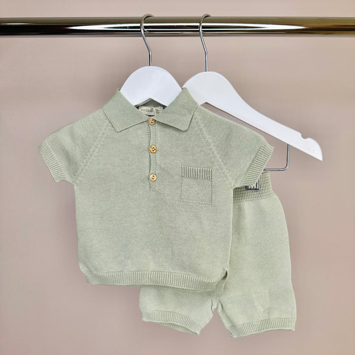 Sage Green Knitted Classic Polo Set