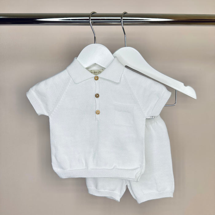 White Knitted Classic Polo Set