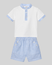 Blue Stripe Shorts Set