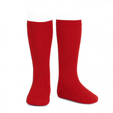 Red Ribbed Knee High Socks