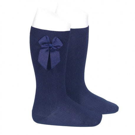 Navy Bow Knee High Socks