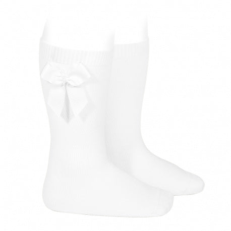 White Bow Knee High Socks