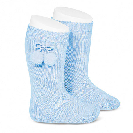 Blue Pom Pom Socks