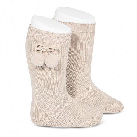 Beige Pom Pom Socks